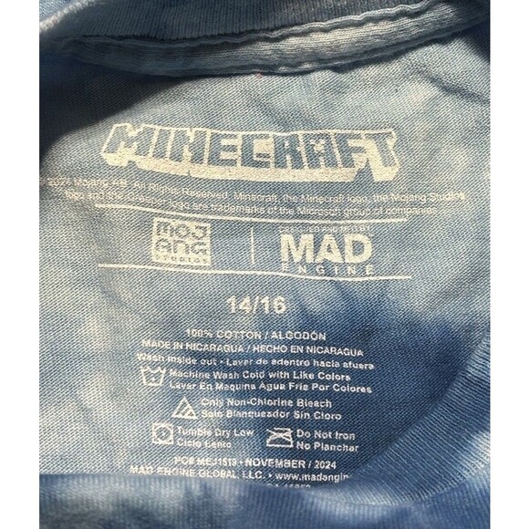 Minecraft Characters Tee Blue Tie Dye Kids 14/16 NWOT Mad Engine 2024 - Picture 3 of 3